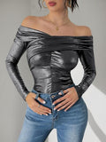 Perfee Ruched Off-Shoulder Long Sleeve Bodysuit - felvior