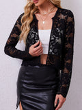 Lace Open Front Long Sleeve Jacket - felvior