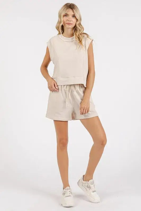 Mittoshop French Terry Crew Neck Top and Shorts Set