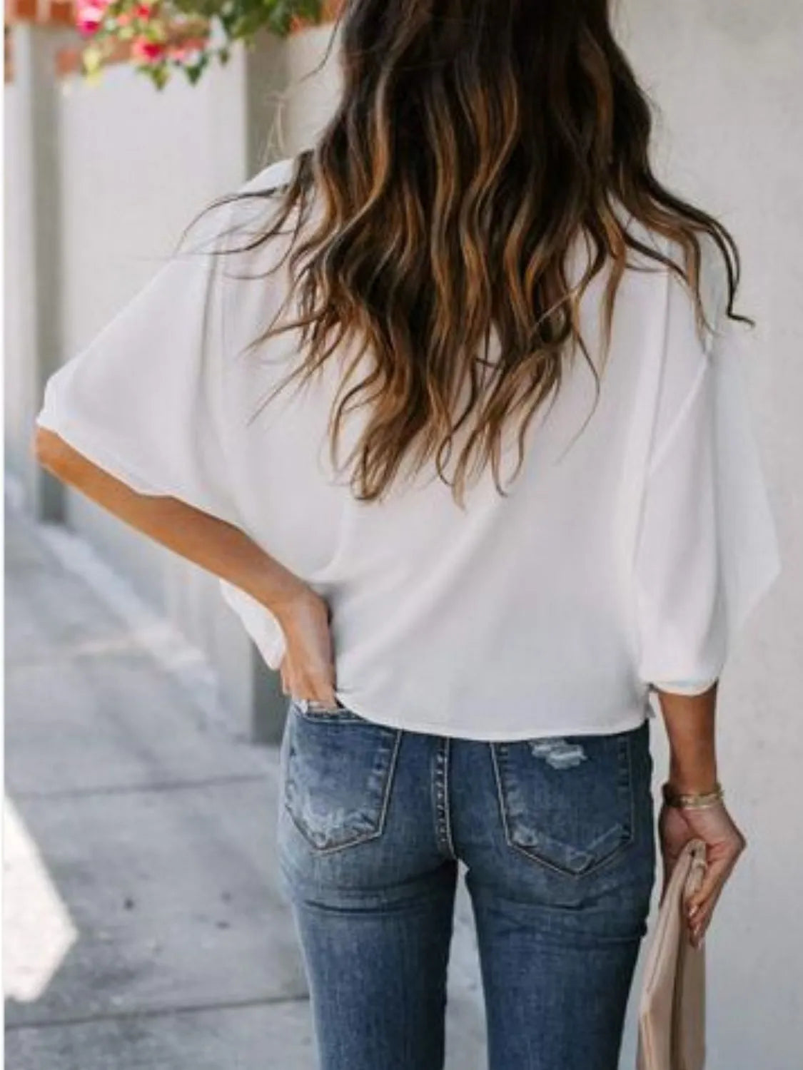 Full Size Ruched Three-Quarter Sleeve Blouse Plus Size - felvior