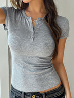 Devine Button Detail Short Sleeve T-Shirt