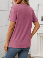 Ribbed V-Neck Short Sleeve T-Shirt