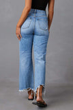 Distressed Raw Hem Jeans with Pockets - felvior