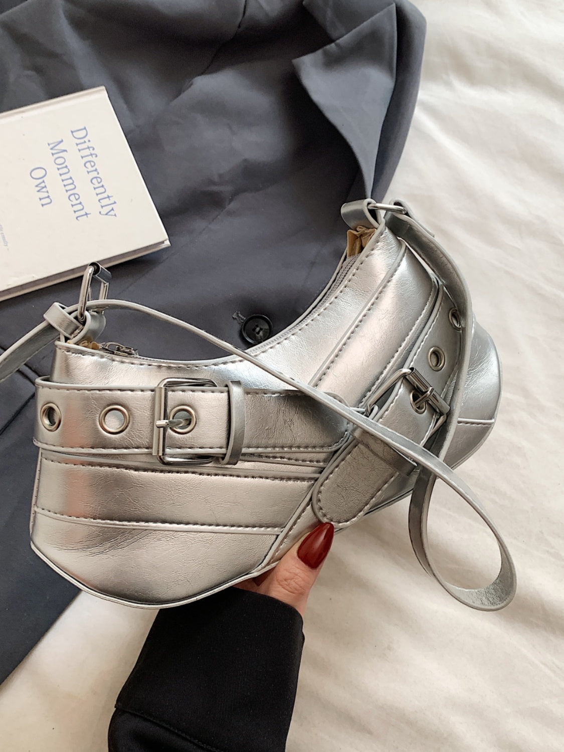PU Leather Buckle Shoulder Bag - felvior