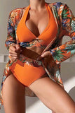 Printed Halter Neck Three-Piece Swim Set - felvior