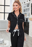 Contrast Piping Short Sleeve Top and Pants Pajama Set - felvior