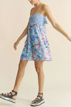 Davi & Dani Tropical Floral Geo Print Tie Back Tube Top Romper