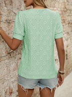 Eyelet Round Neck Short Sleeve Top