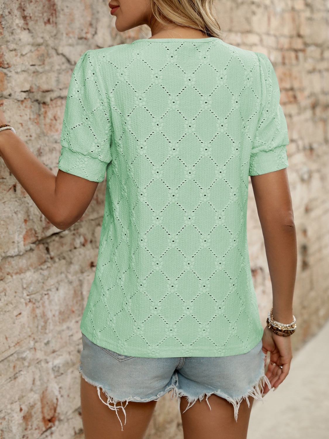 Eyelet Round Neck Short Sleeve Top