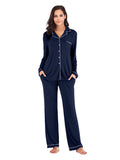 Collared Neck Long Sleeve Loungewear Set with Pockets - felvior
