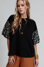 Contrast Floral Puff Sleeve Oversized Top