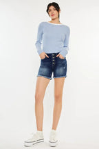 Kancan Mid Rise Button Fly Denim Shorts