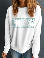 LUCKY Graphic Round Neck Long Sleeve Sweatshirt