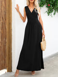 Surplice Neck Sleeveless Maxi Dress - felvior