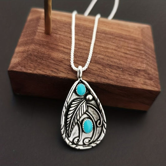 Alloy Artificial Turquoise Teardrop Pendant Necklace - felvior