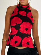 Backless Printed Halter Neck Tank