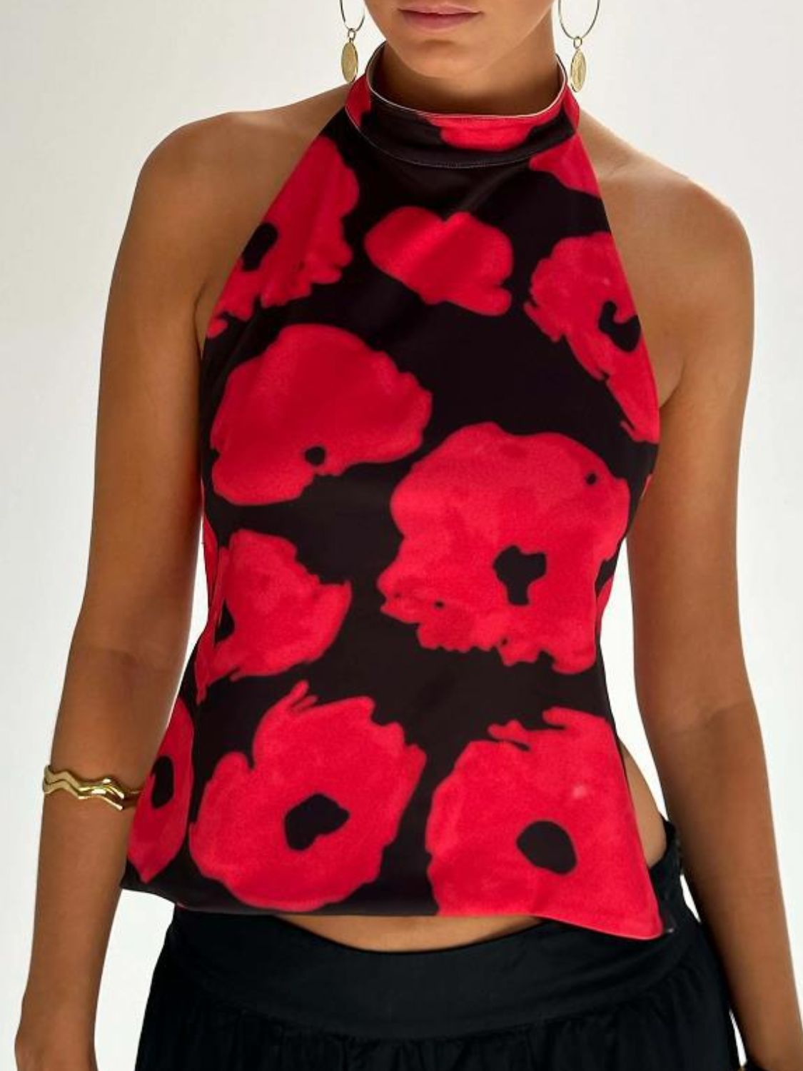 Backless Printed Halter Neck Tank - felvior