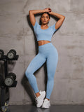 Round Neck Short Sleeve Top and Leggings Active Set - felvior