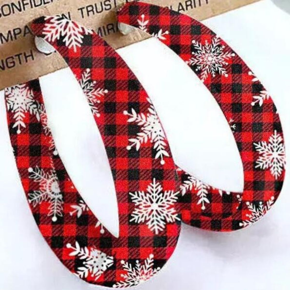 Plaid PU Leather Hoop Earrings - felvior