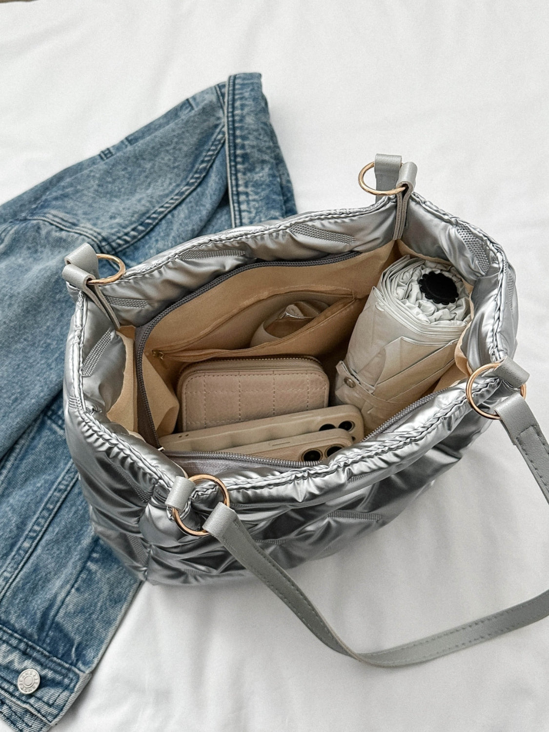 Textured Polyester Shoulder Bag - felvior