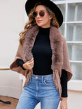 Open Front Fringe Hem Poncho - felvior