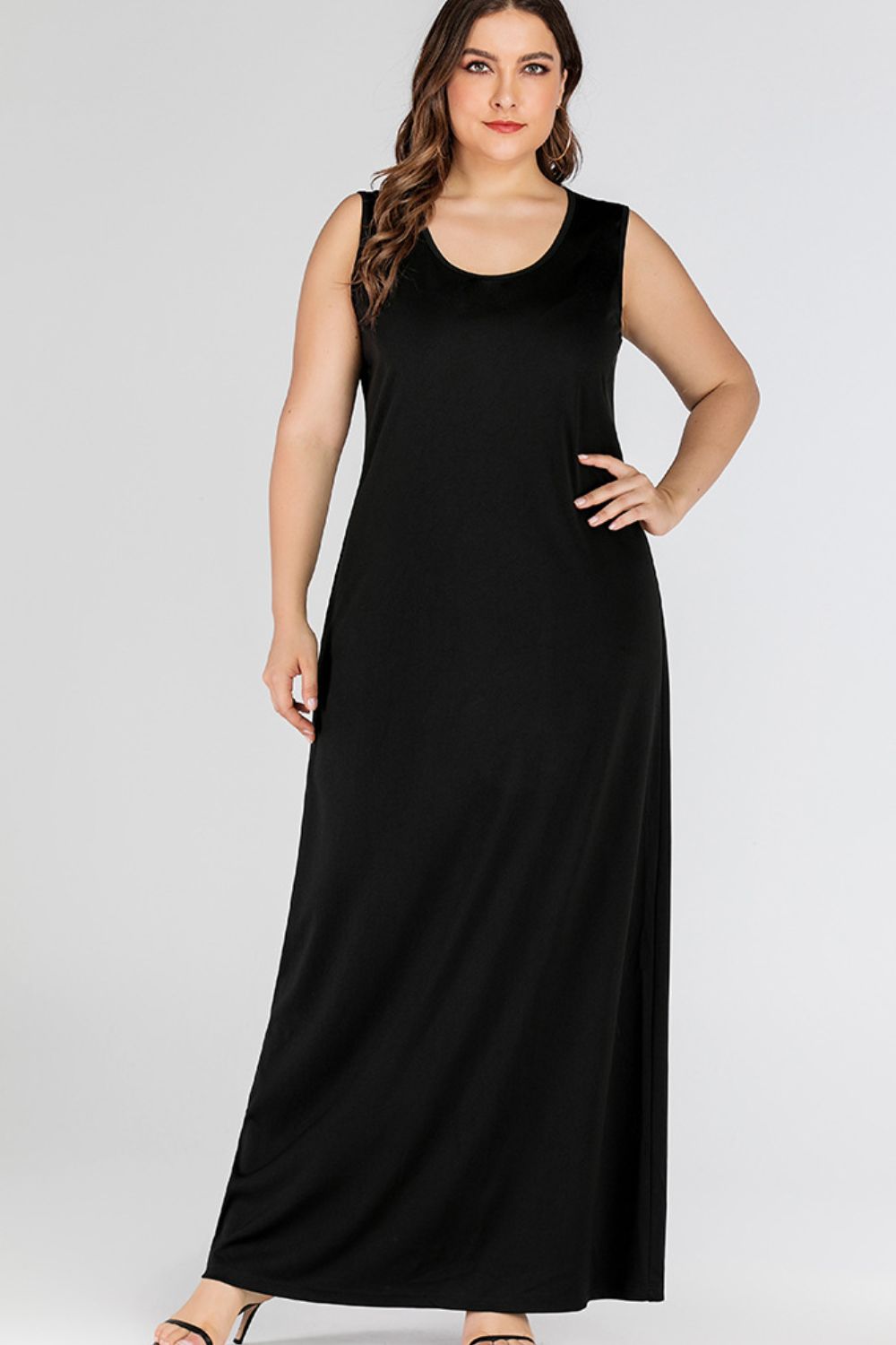 Plus Size Scoop Neck Maxi Tank Dress - felvior
