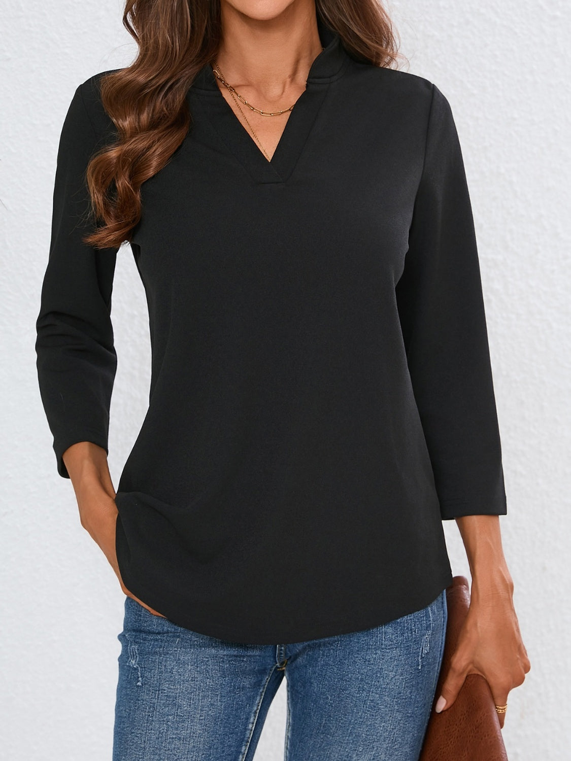 Notched Three-Quarter Sleeve Top Main image