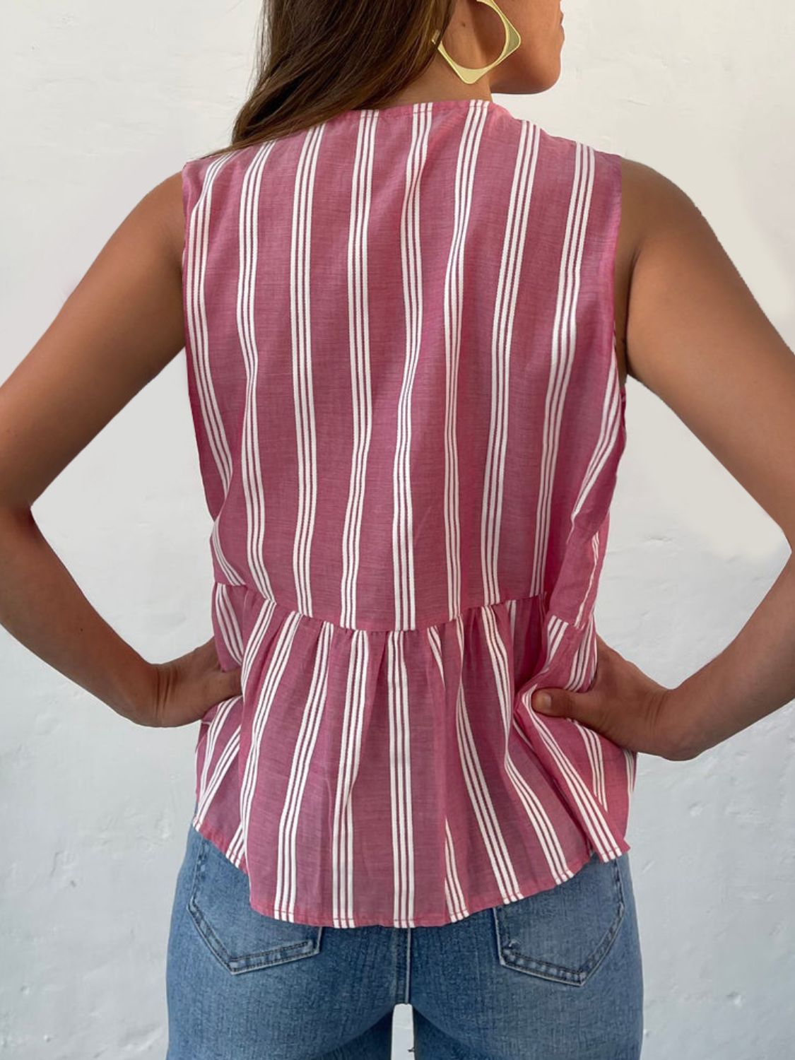 Tied Striped Round Neck Tank - felvior