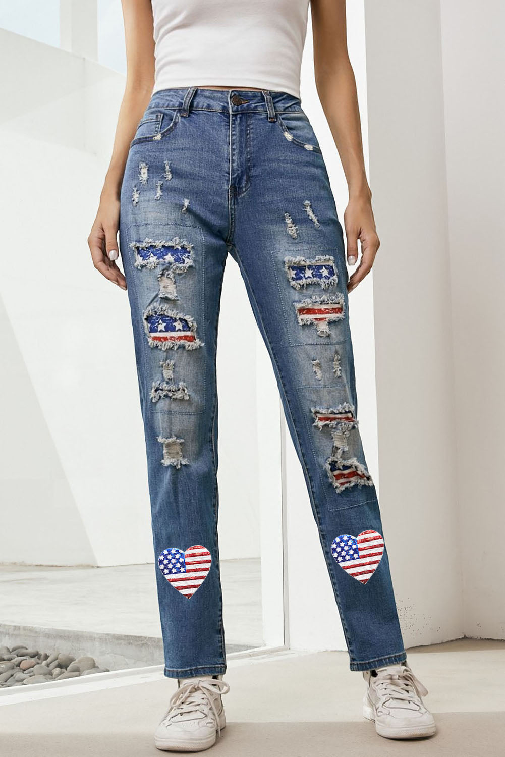 US Flag Distressed Straight Jeans - felvior
