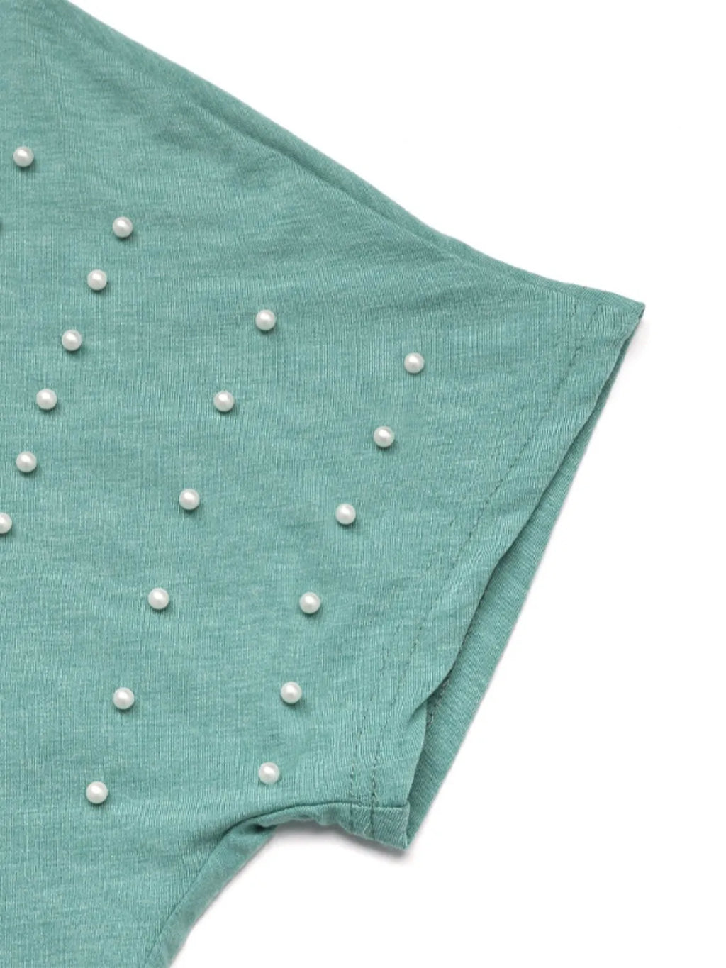 Pearl Detail Round Neck Short Sleeve T-Shirt