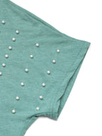 Pearl Detail Round Neck Short Sleeve T-Shirt