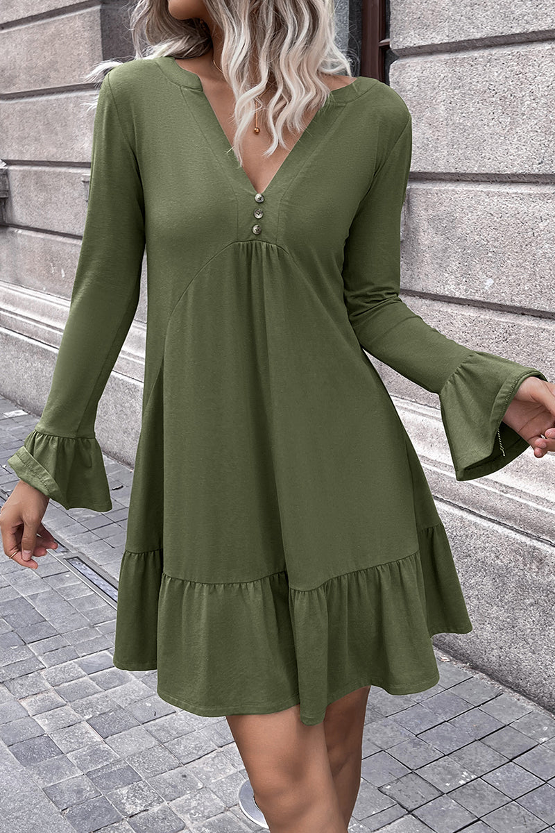 Ivy Lane V-Neck Flounce Sleeve Ruffle Hem Mini Dress - felvior