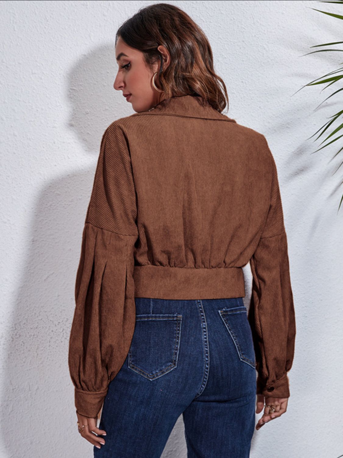 Button Down Collared Neck Cropped Jacket - felvior