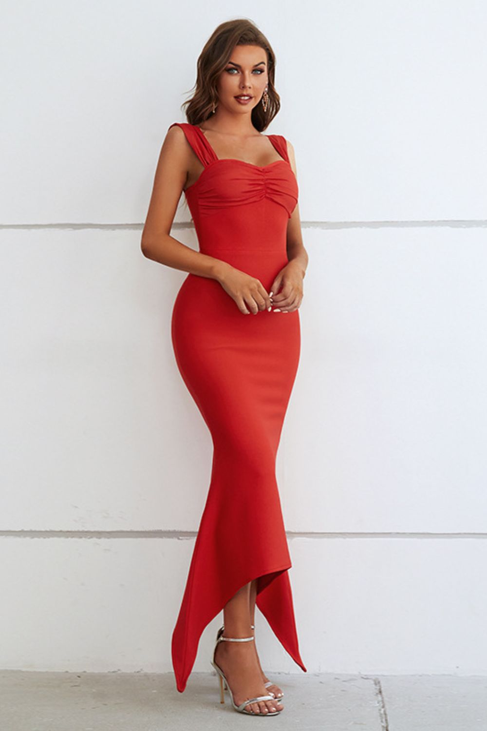 Ruched Sweetheart Neck Hem Detail Dress - felvior