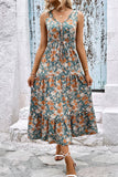 Perfee Floral V-Neck Tiered Sleeveless Dress - felvior
