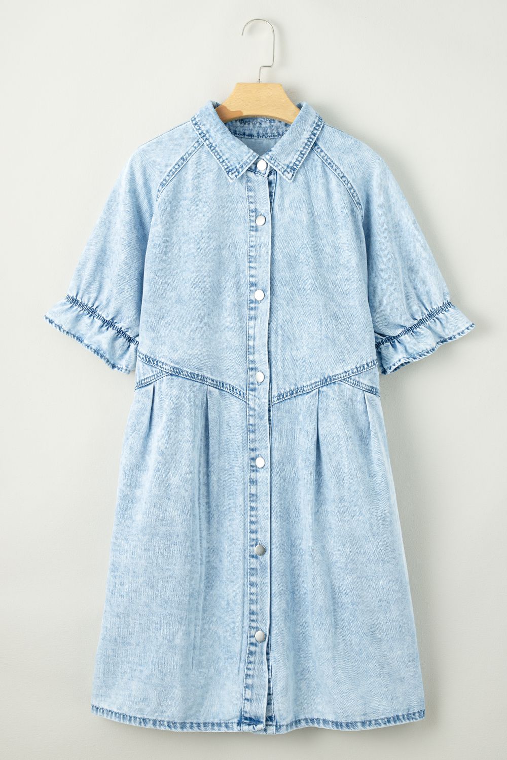 Mineral Wash Ruffle Sleeve Denim Dress - felvior