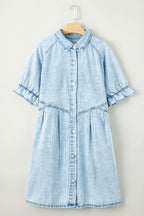 Mineral Wash Ruffle Sleeve Denim Dress