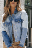 Distressed Button Up Drop Shoulder Denim Jacket - felvior