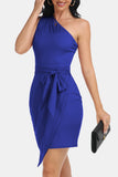 Tie Front One-Shoulder Sleeveless Dress - felvior
