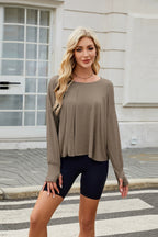 Backless Round Neck Long Sleeve T-Shirt