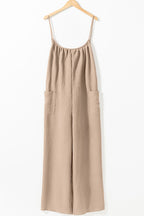 Spaghetti Strap Waist Tie Wide Leg Jumpsuit with Pockets
