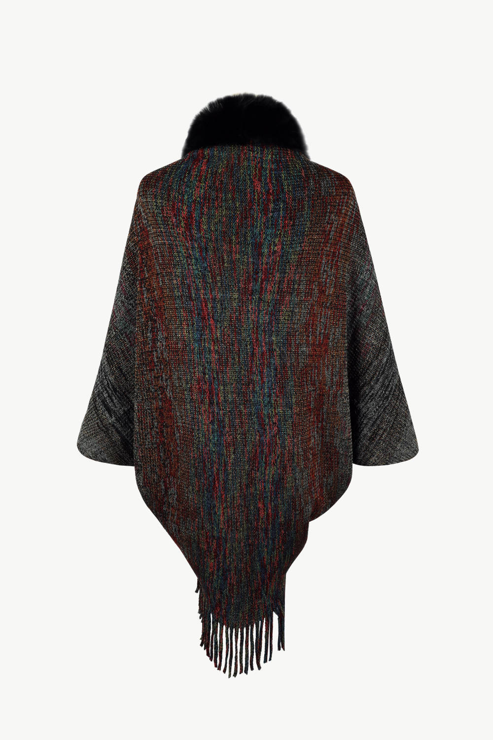 Open Front Fringe Hem Poncho - felvior