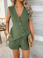 Devine Button Down Sleeveless Top and Shorts Set