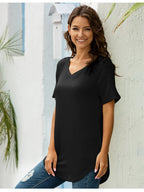 Full Size Solid V-Neck Short Sleeve T-Shirt Plus Size