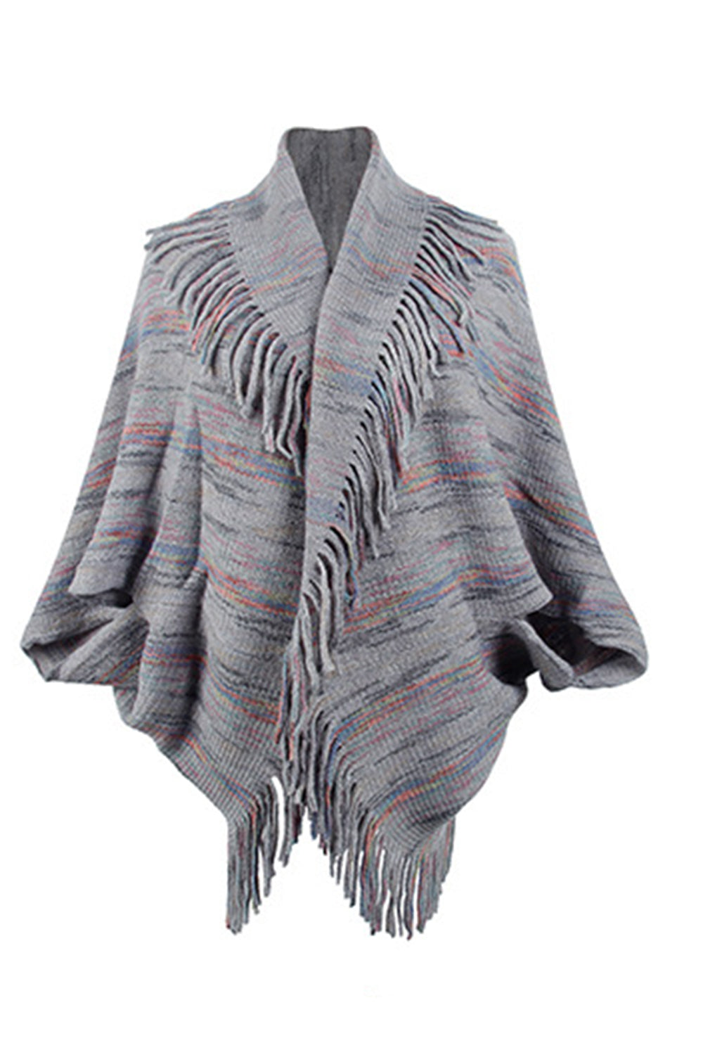 Fringe Detail Printed Poncho - felvior
