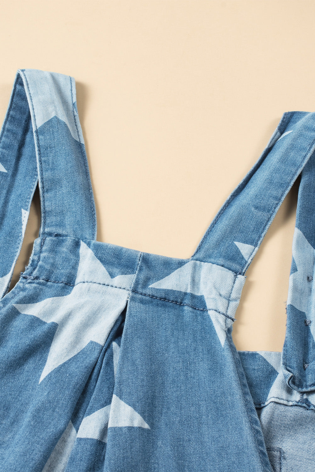 Star Print Buttoned Strap Wide Leg Denim Overalls - felvior