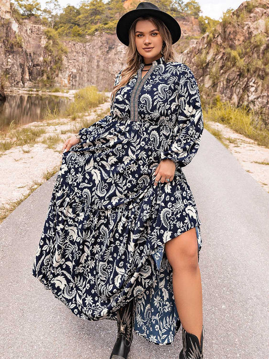 Plus Size Long Sleeve Maxi Dress - felvior