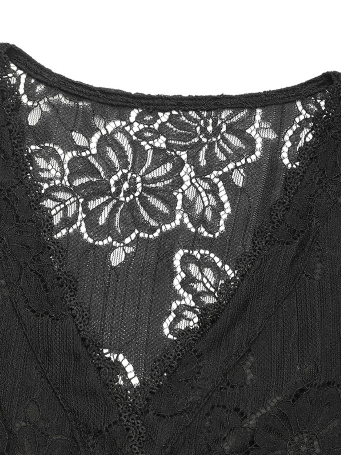 Perfee Button Down Short Sleeve Lace Shirt - felvior