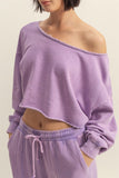 HYFVE Frayed Detail Boat Neck Long Sleeve Crop Top - felvior