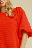 Umgee Full Size Boxy Cut Jacquard Round Neck Top with Side Slit Plus Size